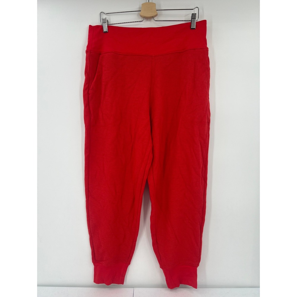 Athleta Women XL Coaster Luxe Red Waffle Knit High Waisted Sweatpants Joggers
